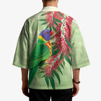 Australia Bottlebrush And Lorikeets Kimono Aboriginal Art - Watercolor Style - Aussie Hoodie