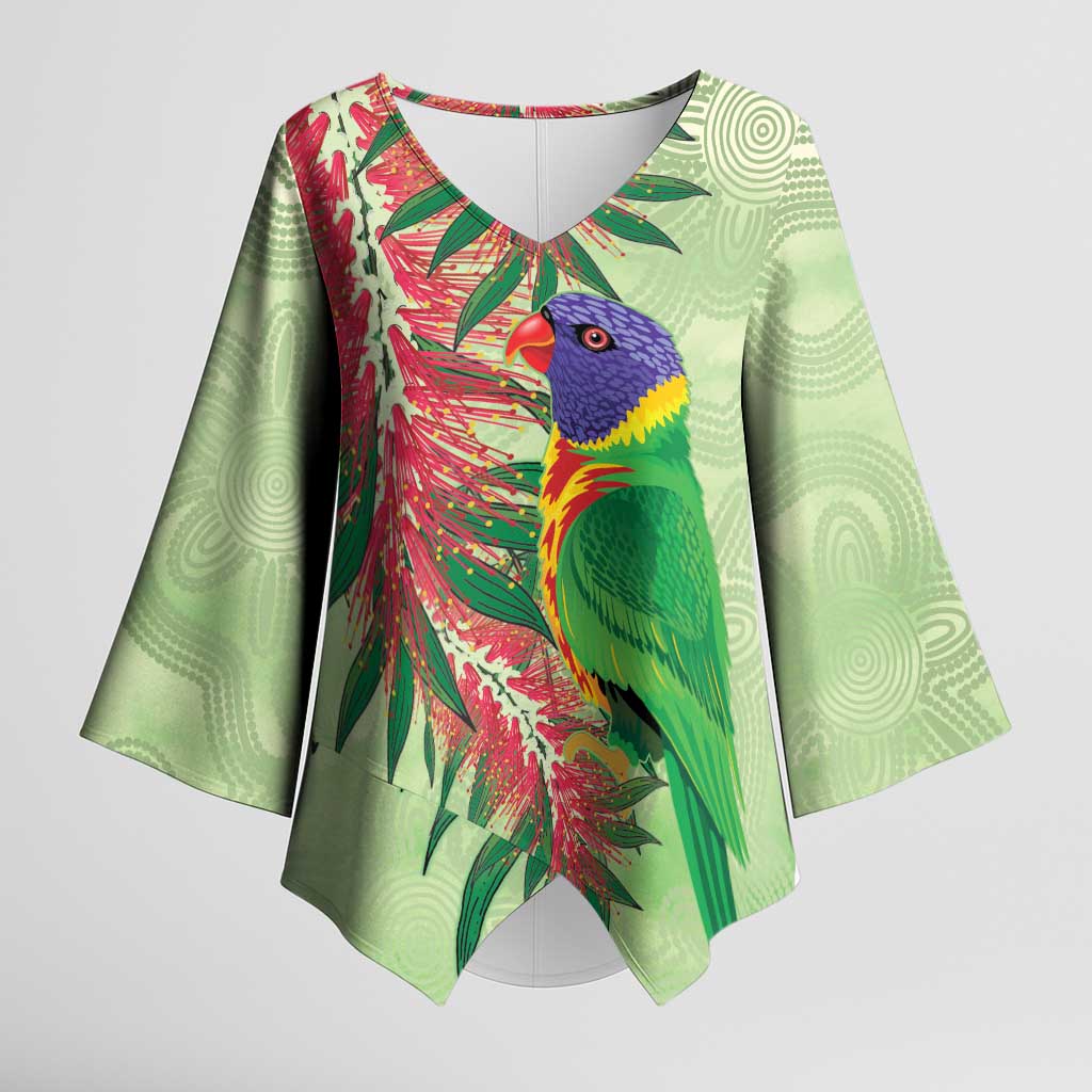 Australia Bottlebrush And Lorikeets Kimono Sleeve Blouse Aboriginal Art - Watercolor Style - Aussie Hoodie