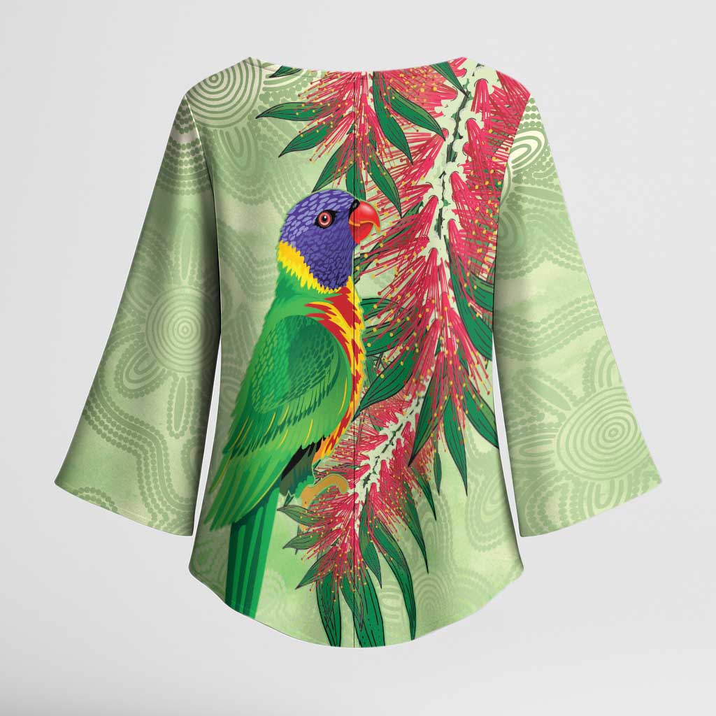 Australia Bottlebrush And Lorikeets Kimono Sleeve Blouse Aboriginal Art - Watercolor Style - Aussie Hoodie
