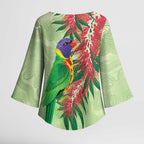 Australia Bottlebrush And Lorikeets Kimono Sleeve Blouse Aboriginal Art - Watercolor Style - Aussie Hoodie