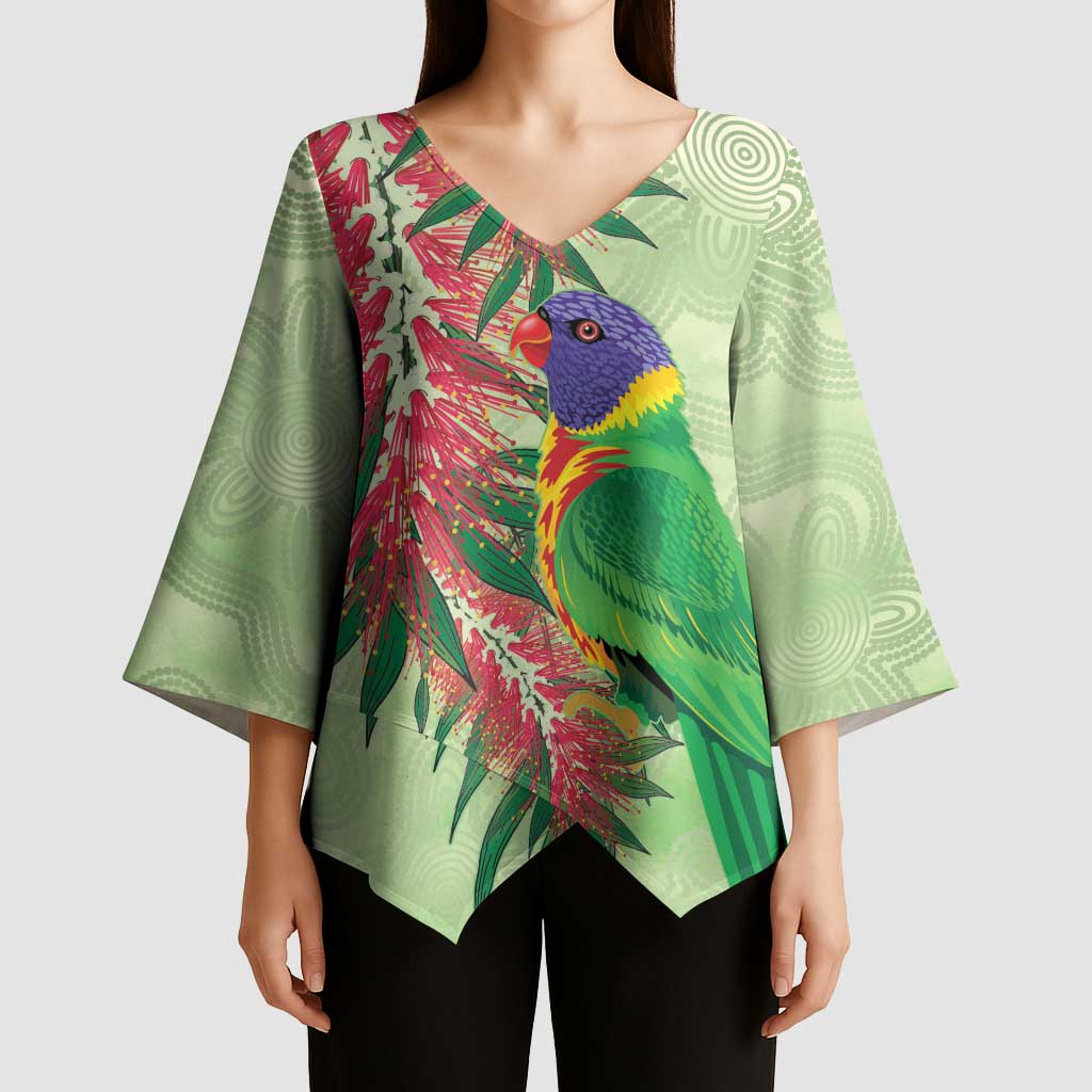 Australia Bottlebrush And Lorikeets Kimono Sleeve Blouse Aboriginal Art - Watercolor Style - Aussie Hoodie