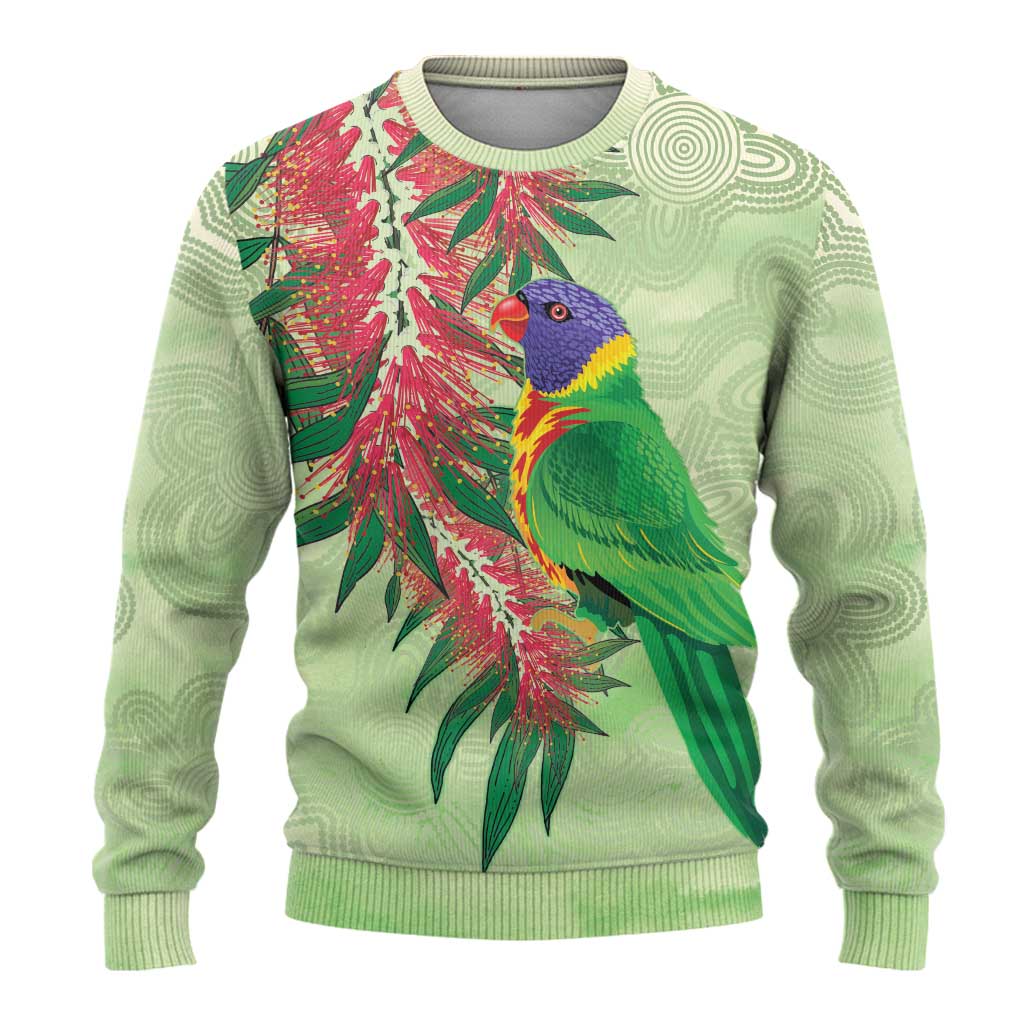 Australia Bottlebrush And Lorikeets Ugly Christmas Sweater Aboriginal Art - Watercolor Style