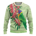 Australia Bottlebrush And Lorikeets Ugly Christmas Sweater Aboriginal Art - Watercolor Style
