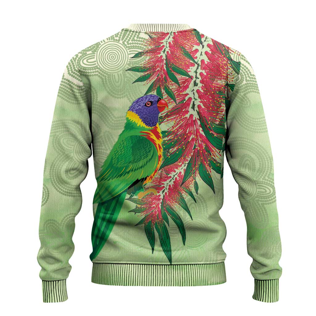Australia Bottlebrush And Lorikeets Ugly Christmas Sweater Aboriginal Art - Watercolor Style