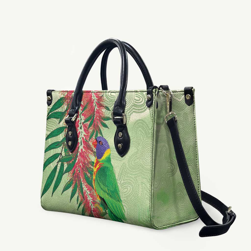 Australia Bottlebrush And Lorikeets Leather Bag Aboriginal Art - Watercolor Style - Aussie Hoodie