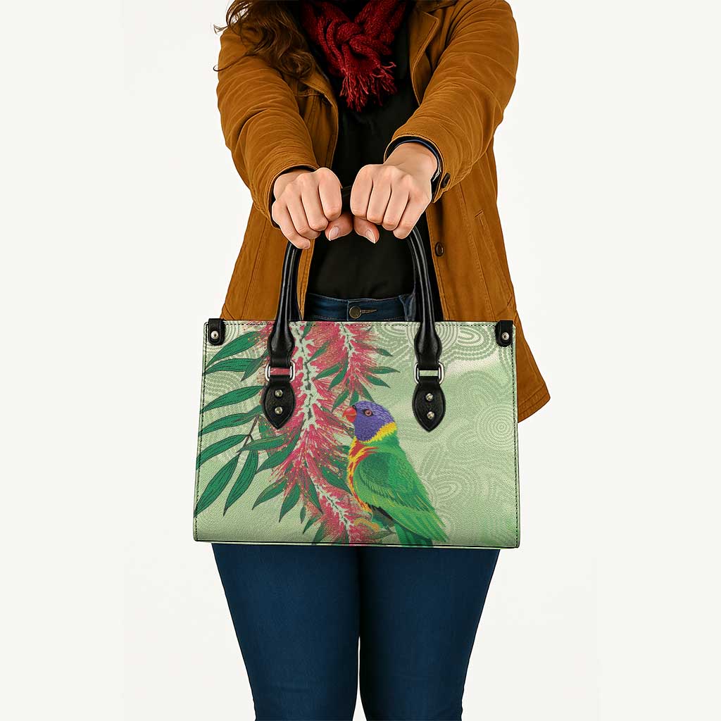 Australia Bottlebrush And Lorikeets Leather Bag Aboriginal Art - Watercolor Style - Aussie Hoodie