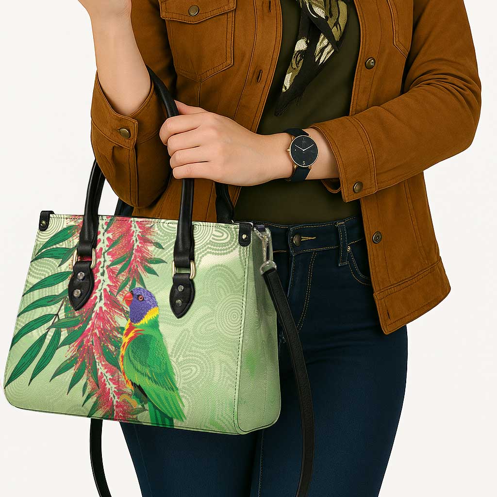 Australia Bottlebrush And Lorikeets Leather Bag Aboriginal Art - Watercolor Style - Aussie Hoodie