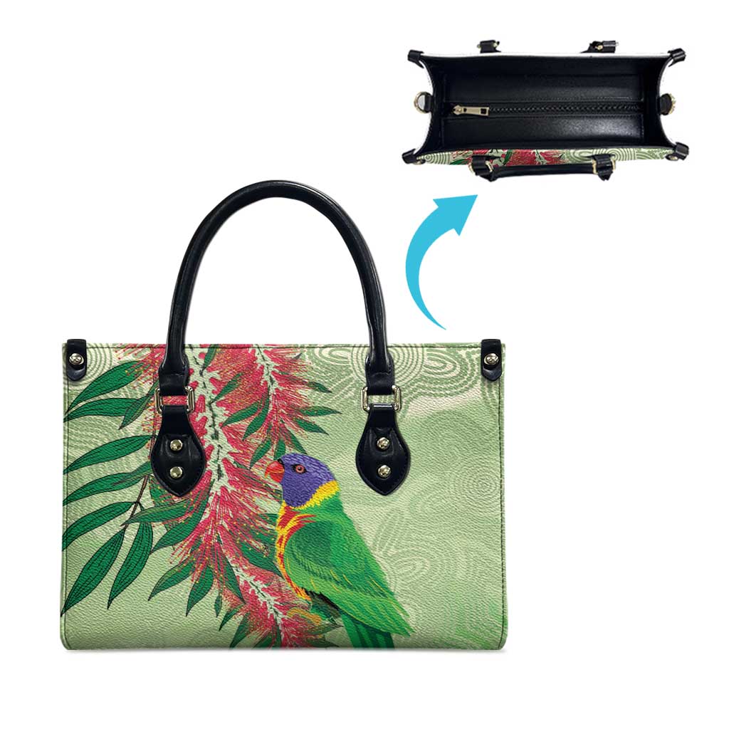 Australia Bottlebrush And Lorikeets Leather Bag Aboriginal Art - Watercolor Style - Aussie Hoodie