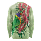 Australia Bottlebrush And Lorikeets Long Sleeve Shirt Aboriginal Art - Watercolor Style