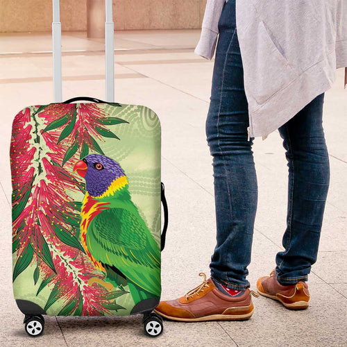 Australia Bottlebrush And Lorikeets Luggage Cover Aboriginal Art - Watercolor Style