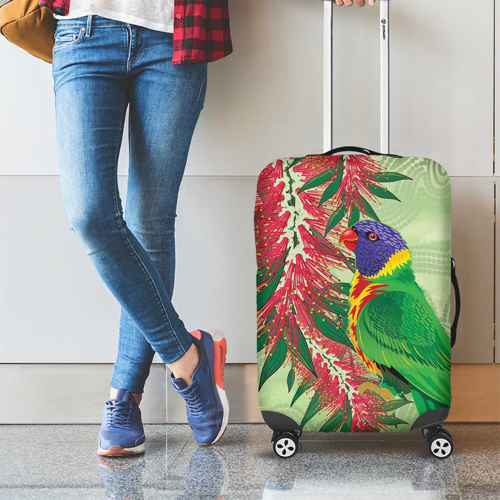 Australia Bottlebrush And Lorikeets Luggage Cover Aboriginal Art - Watercolor Style