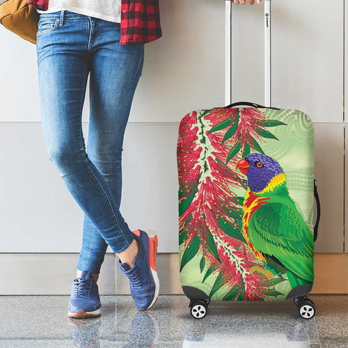 Australia Bottlebrush And Lorikeets Luggage Cover Aboriginal Art - Watercolor Style