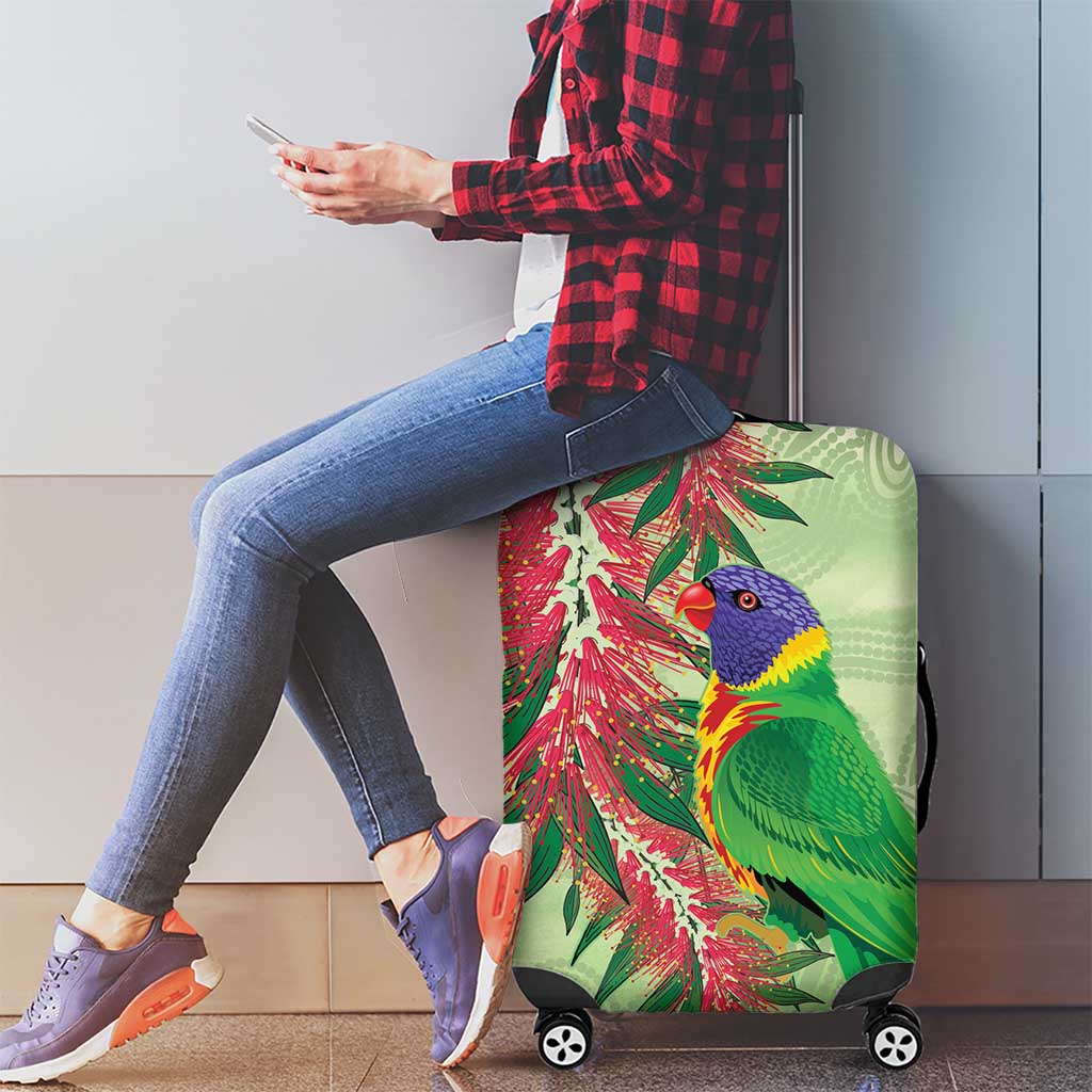 Australia Bottlebrush And Lorikeets Luggage Cover Aboriginal Art - Watercolor Style