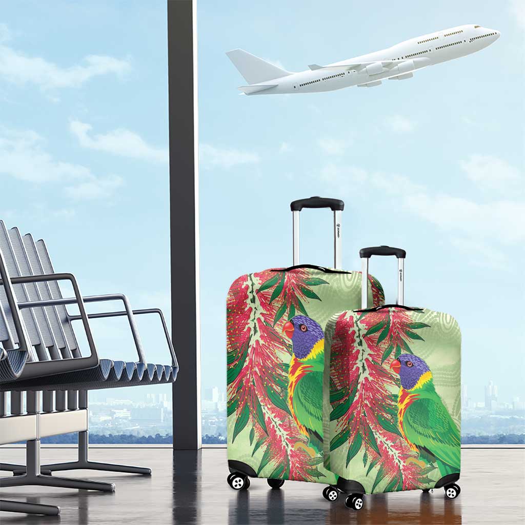 Australia Bottlebrush And Lorikeets Luggage Cover Aboriginal Art - Watercolor Style