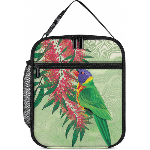 Australia Bottlebrush And Lorikeets Lunch Bag Aboriginal Art - Watercolor Style