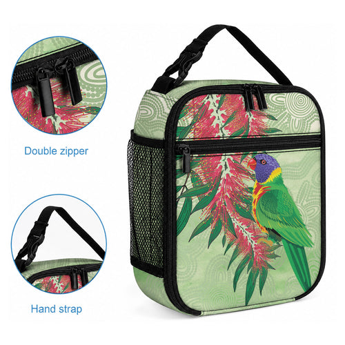Australia Bottlebrush And Lorikeets Lunch Bag Aboriginal Art - Watercolor Style