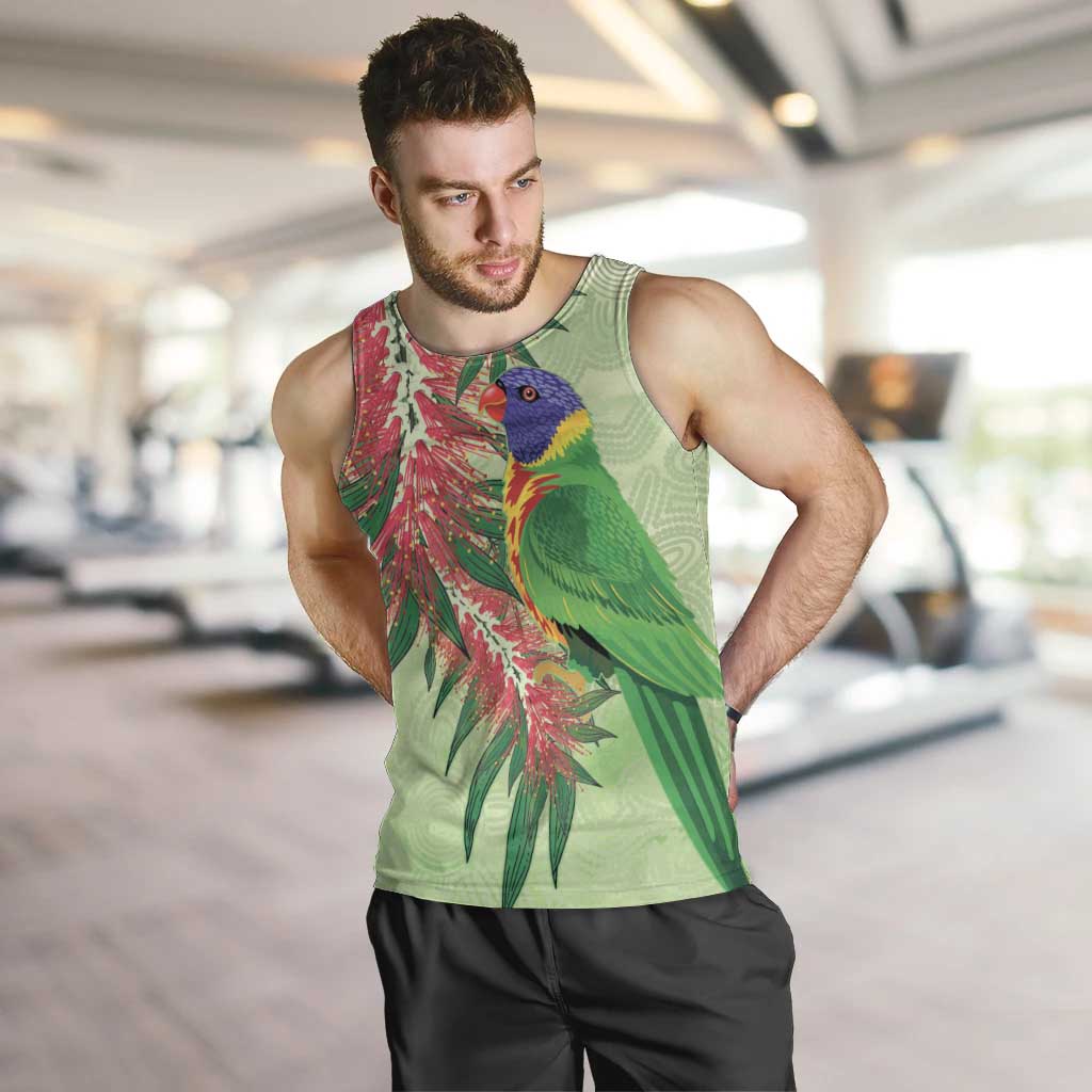 Australia Bottlebrush And Lorikeets Men Tank Top Aboriginal Art - Watercolor Style