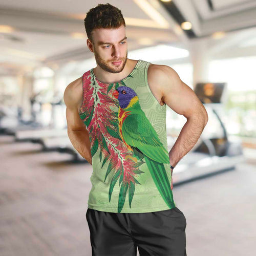 Australia Bottlebrush And Lorikeets Men Tank Top Aboriginal Art - Watercolor Style