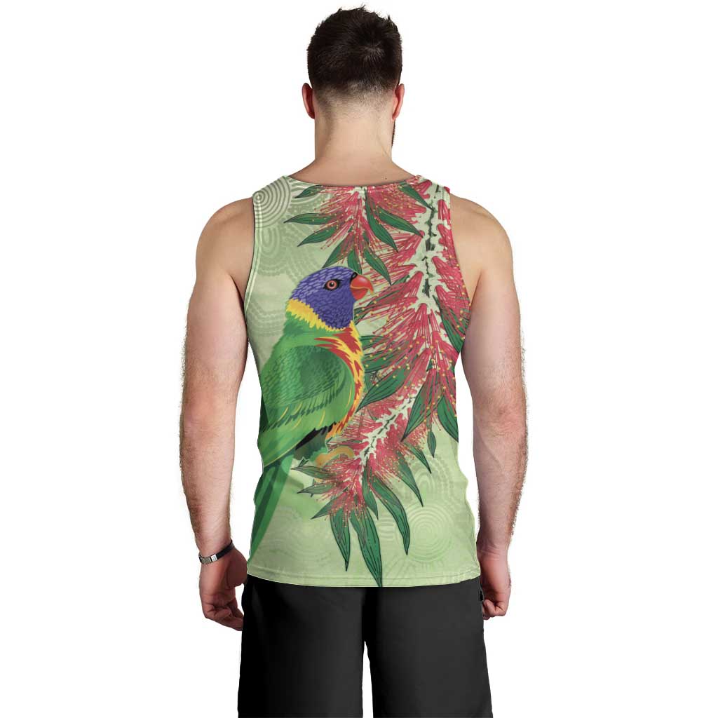 Australia Bottlebrush And Lorikeets Men Tank Top Aboriginal Art - Watercolor Style