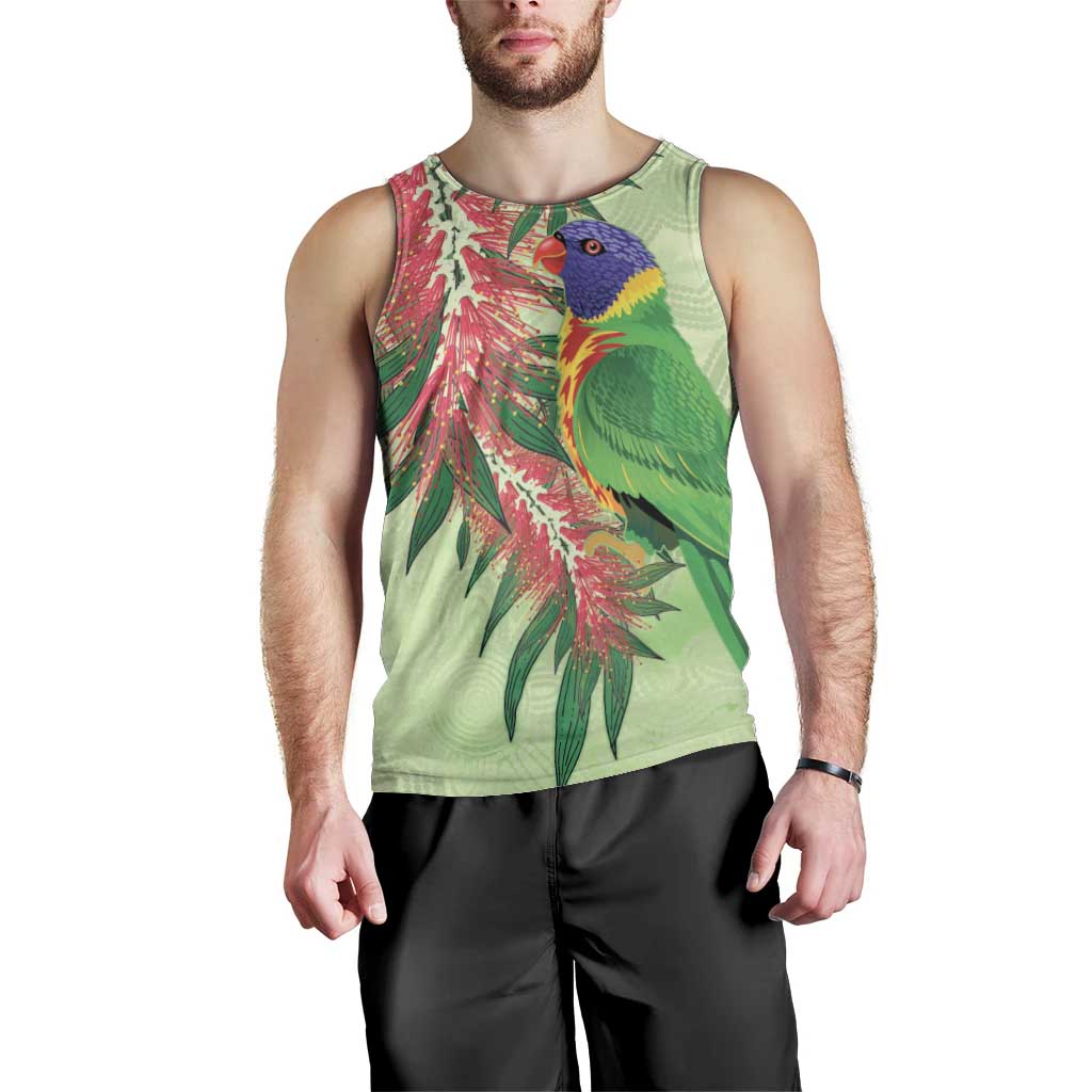Australia Bottlebrush And Lorikeets Men Tank Top Aboriginal Art - Watercolor Style