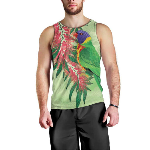 Australia Bottlebrush And Lorikeets Men Tank Top Aboriginal Art - Watercolor Style