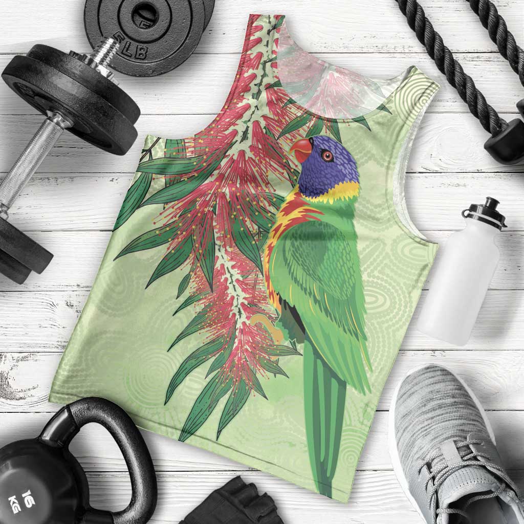Australia Bottlebrush And Lorikeets Men Tank Top Aboriginal Art - Watercolor Style