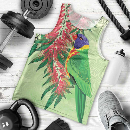 Australia Bottlebrush And Lorikeets Men Tank Top Aboriginal Art - Watercolor Style