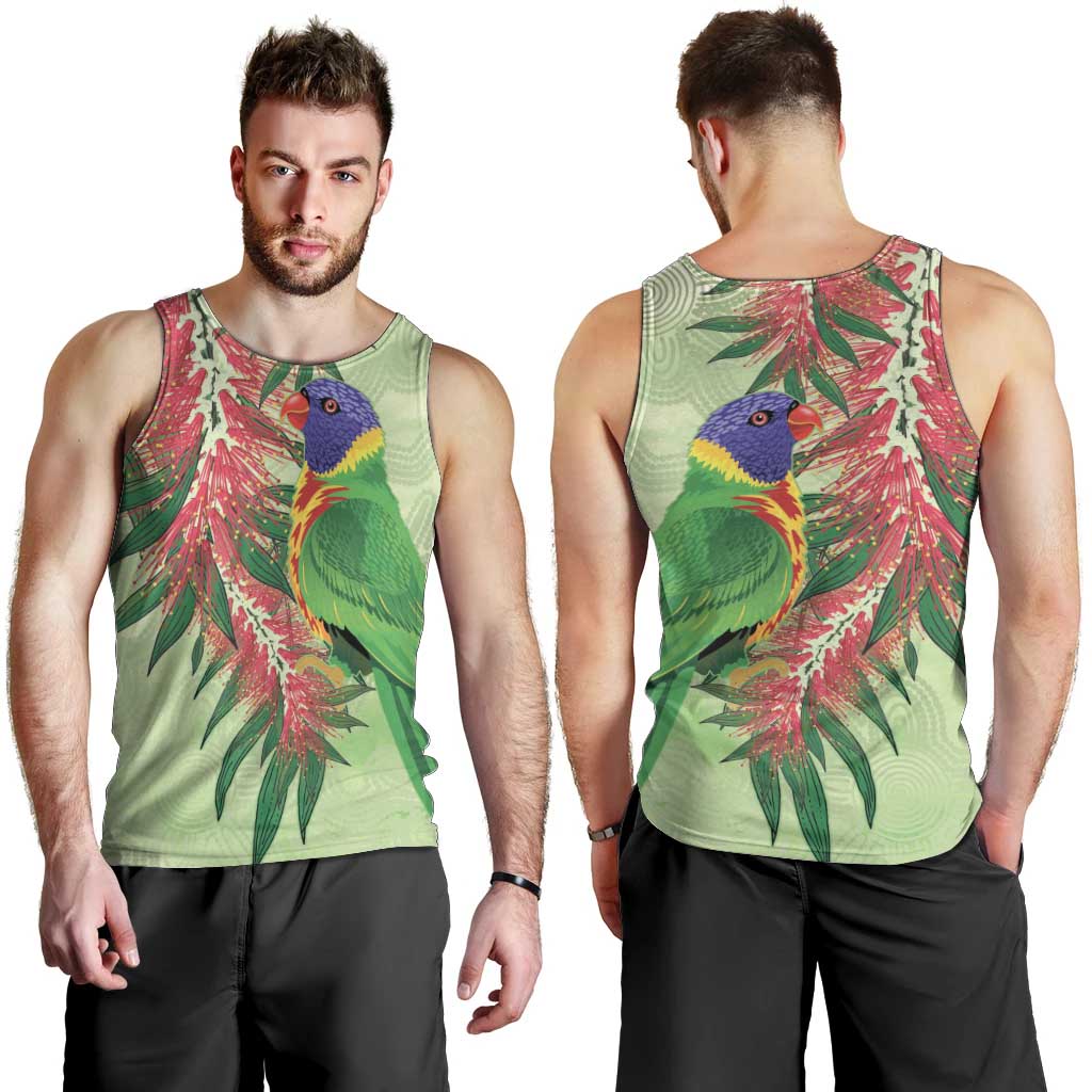 Australia Bottlebrush And Lorikeets Men Tank Top Aboriginal Art - Watercolor Style
