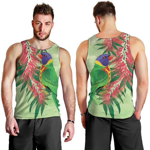 Australia Bottlebrush And Lorikeets Men Tank Top Aboriginal Art - Watercolor Style
