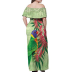 Australia Bottlebrush And Lorikeets Off Shoulder Maxi Dress Aboriginal Art - Watercolor Style