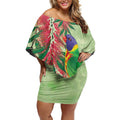 Australia Bottlebrush And Lorikeets Off Shoulder Short Dress Aboriginal Art - Watercolor Style