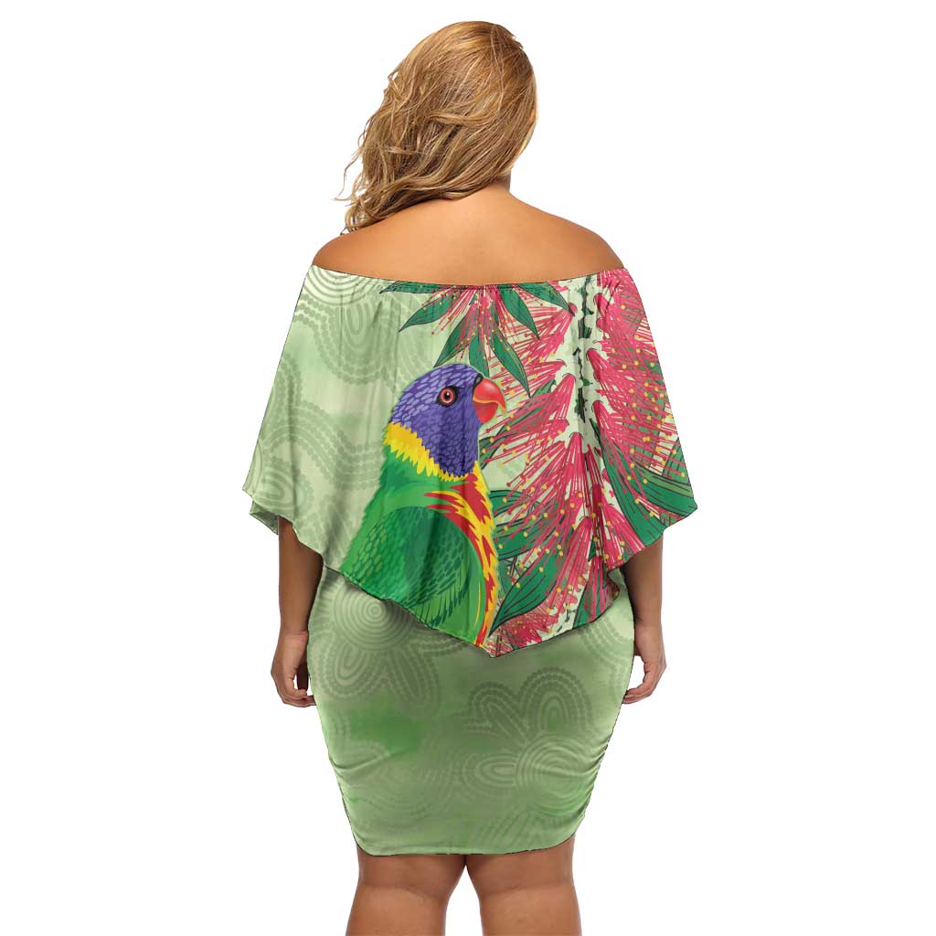 Australia Bottlebrush And Lorikeets Off Shoulder Short Dress Aboriginal Art - Watercolor Style
