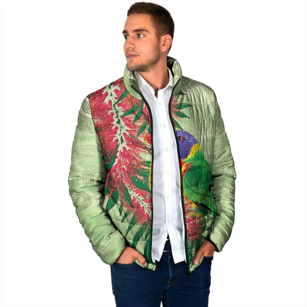 Australia Bottlebrush And Lorikeets Padded Jacket Aboriginal Art - Watercolor Style - Aussie Hoodie