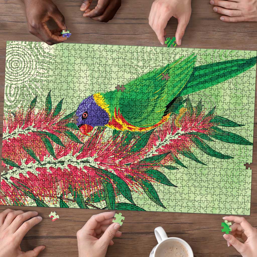 Australia Bottlebrush And Lorikeets Puzzle Aboriginal Art - Watercolor Style - Aussie Hoodie