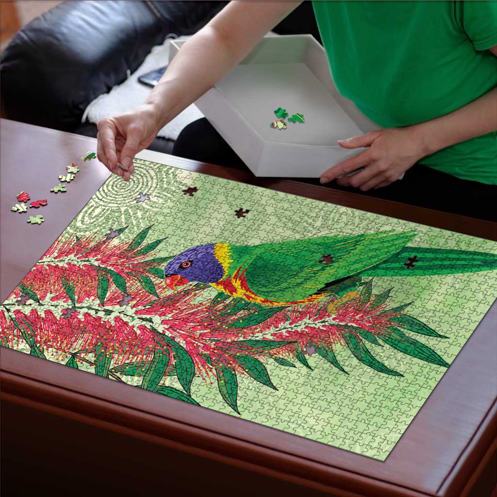 Australia Bottlebrush And Lorikeets Puzzle Aboriginal Art - Watercolor Style - Aussie Hoodie