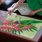 Australia Bottlebrush And Lorikeets Puzzle Aboriginal Art - Watercolor Style - Aussie Hoodie