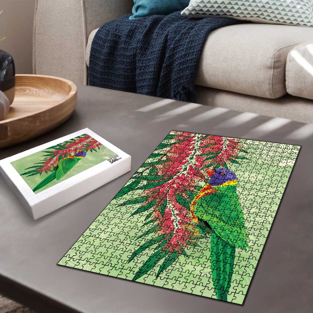 Australia Bottlebrush And Lorikeets Puzzle Aboriginal Art - Watercolor Style - Aussie Hoodie