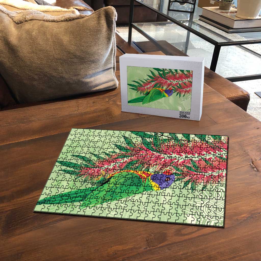 Australia Bottlebrush And Lorikeets Puzzle Aboriginal Art - Watercolor Style - Aussie Hoodie