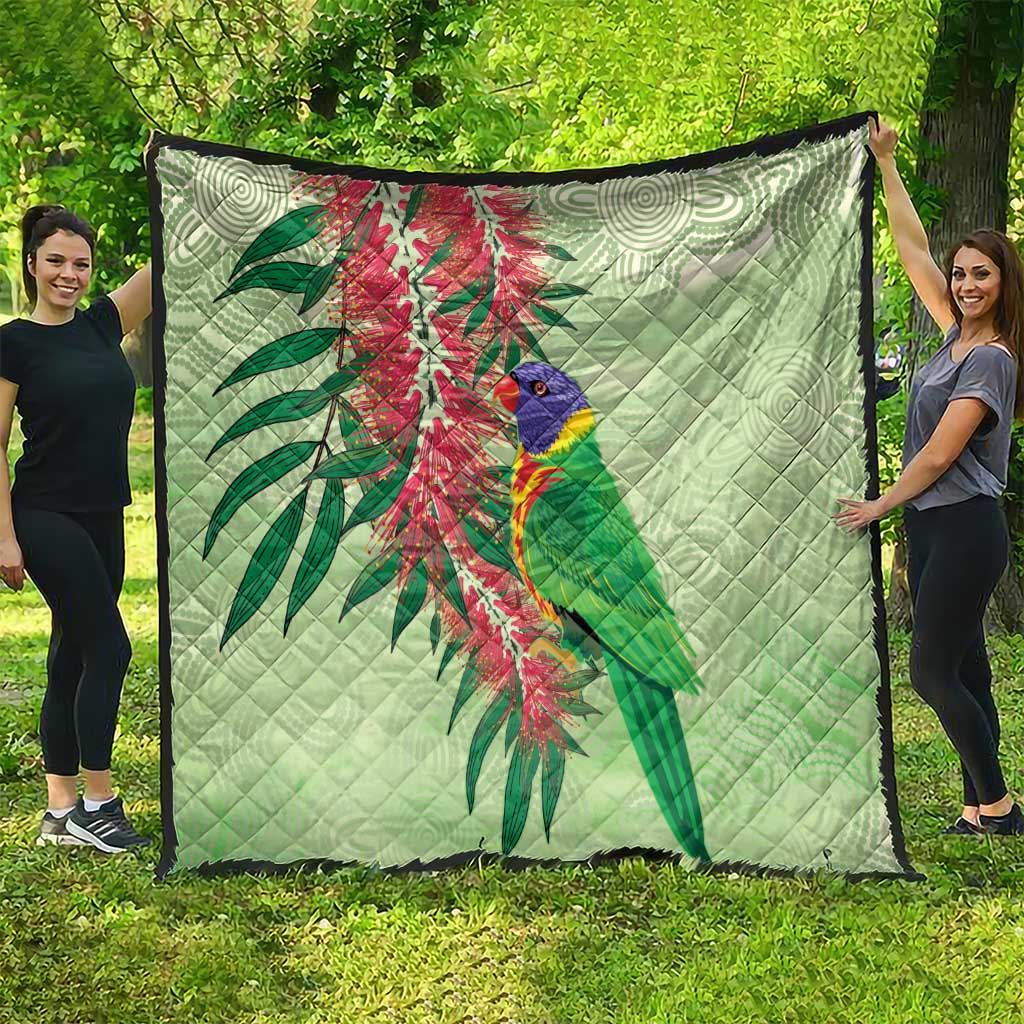 Australia Bottlebrush And Lorikeets Quilt Aboriginal Art - Watercolor Style