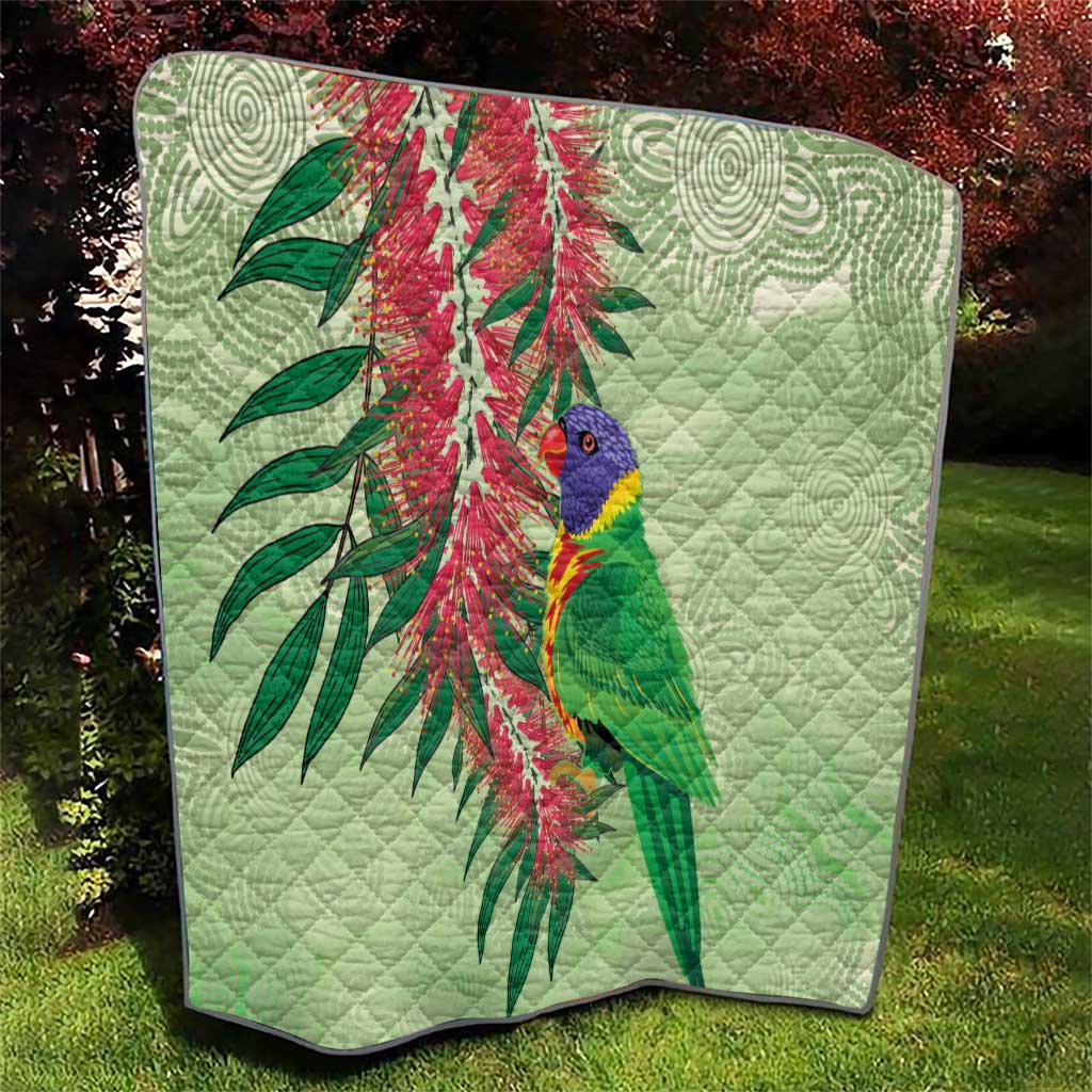 Australia Bottlebrush And Lorikeets Quilt Aboriginal Art - Watercolor Style
