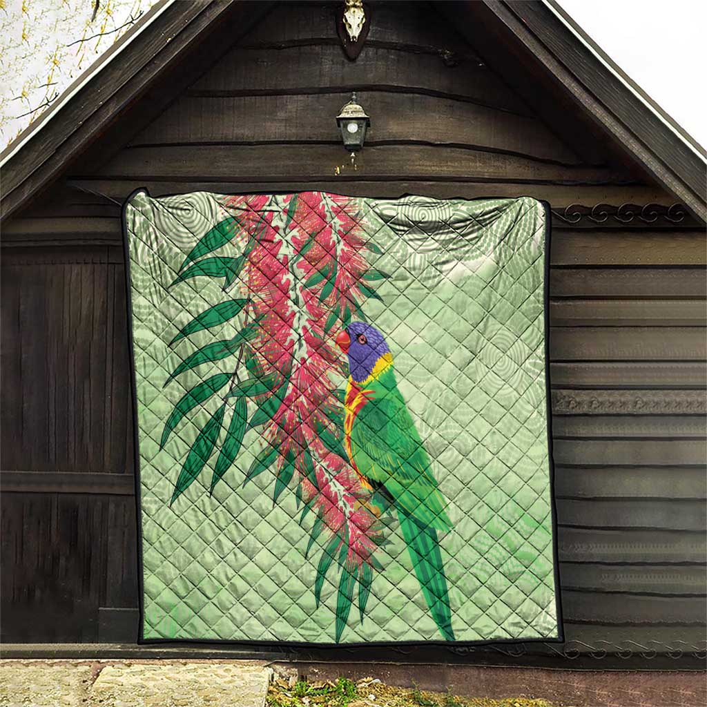 Australia Bottlebrush And Lorikeets Quilt Aboriginal Art - Watercolor Style
