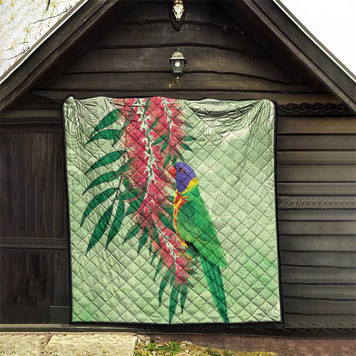 Australia Bottlebrush And Lorikeets Quilt Aboriginal Art - Watercolor Style