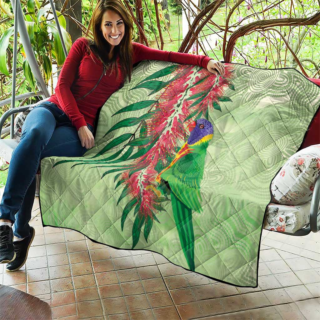 Australia Bottlebrush And Lorikeets Quilt Aboriginal Art - Watercolor Style