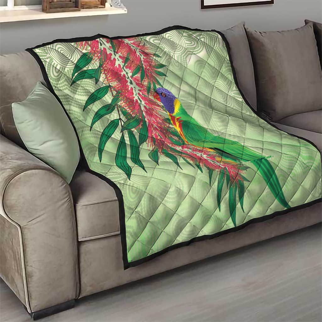 Australia Bottlebrush And Lorikeets Quilt Aboriginal Art - Watercolor Style