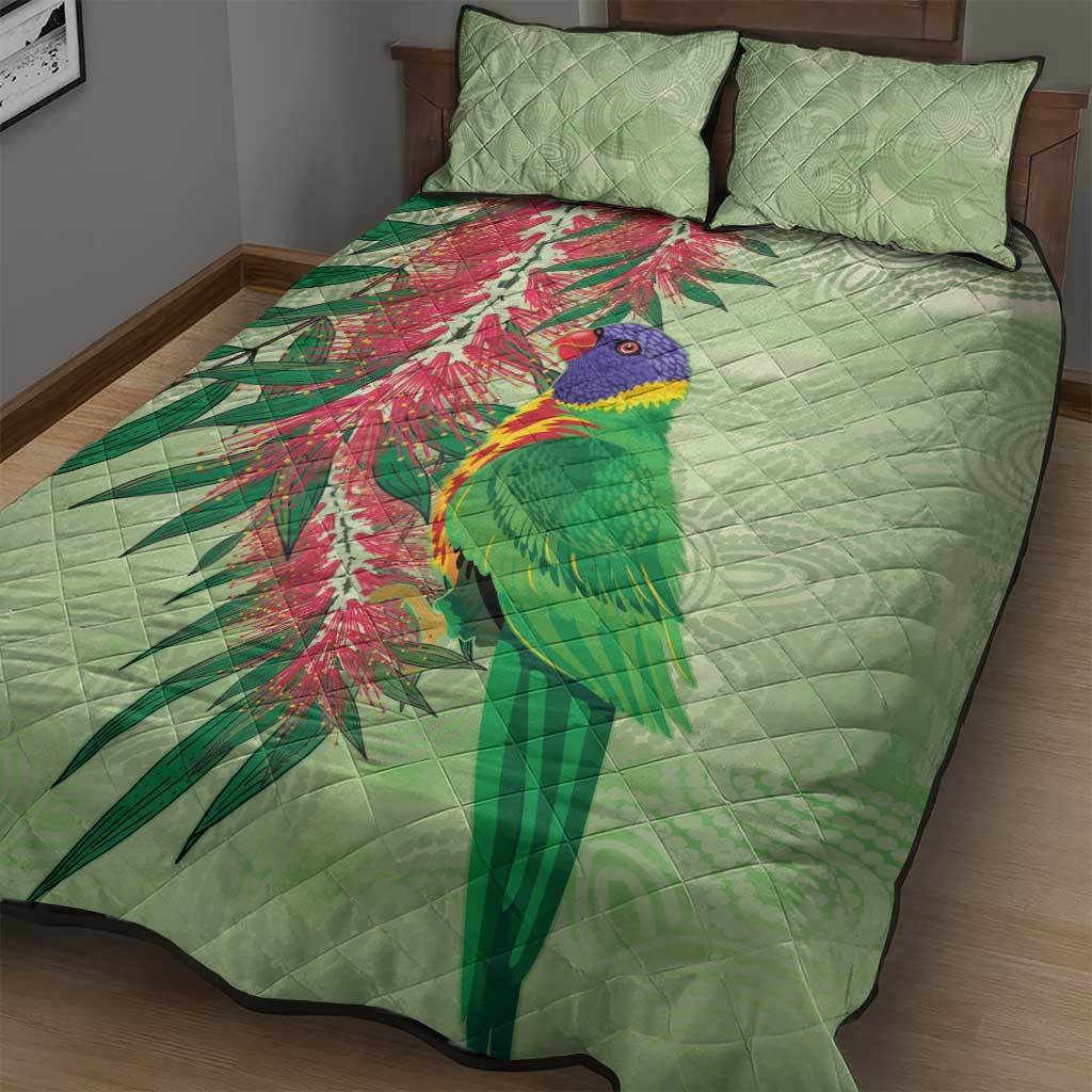 Australia Bottlebrush And Lorikeets Quilt Bed Set Aboriginal Art - Watercolor Style
