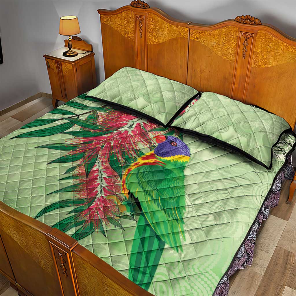 Australia Bottlebrush And Lorikeets Quilt Bed Set Aboriginal Art - Watercolor Style