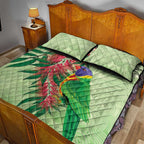 Australia Bottlebrush And Lorikeets Quilt Bed Set Aboriginal Art - Watercolor Style