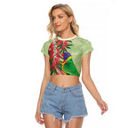 Australia Bottlebrush And Lorikeets Raglan Cropped T Shirt Aboriginal Art - Watercolor Style