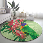 Australia Bottlebrush And Lorikeets Round Carpet Aboriginal Art - Watercolor Style