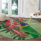 Australia Bottlebrush And Lorikeets Round Carpet Aboriginal Art - Watercolor Style